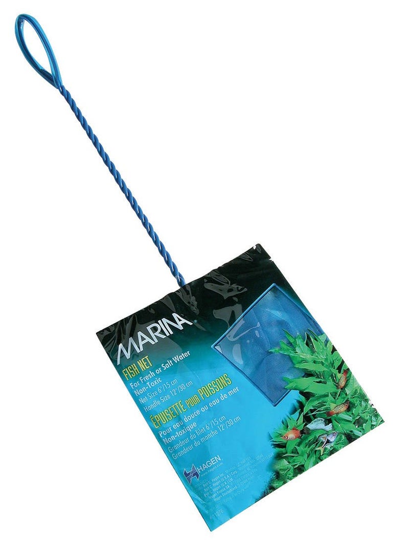 Marina 6-Inch Blue Fine Nylon Net with 12-Inch Handle, Aquarium Maintenance Tool, Blue, 11276